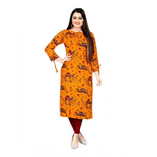 Women's Rayon Foil Printed Straight Kurti (MustardYellow)