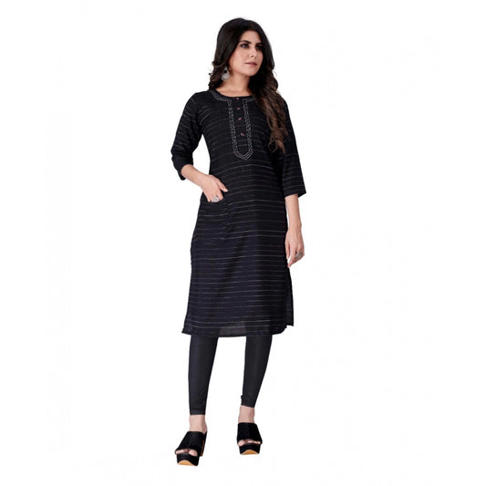 Generic Women's Cotton Mill Printed  Straight Kurti (Black)