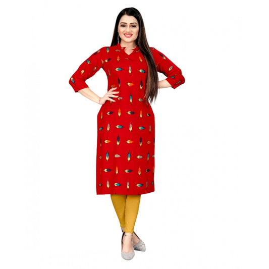 Women's Rayon Foil Printed Straight Kurti (Red)