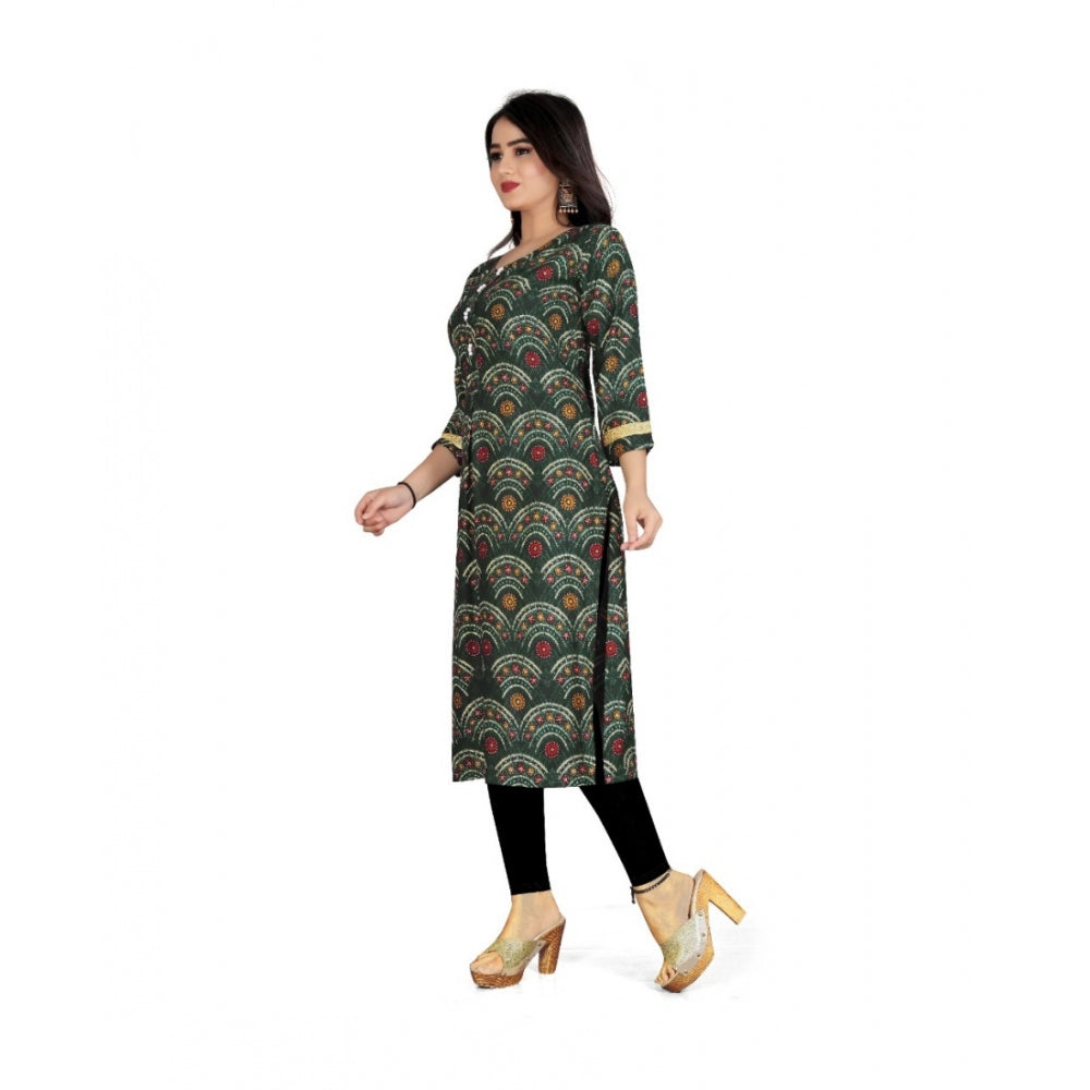 Generic Women's Rayon Foil Printed Straight Kurti (MehandhiGreen)