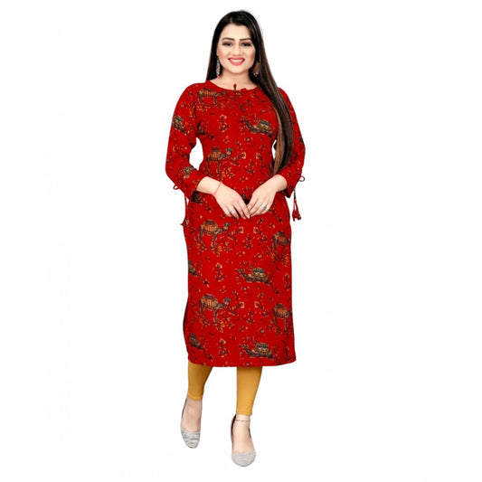 Women's Rayon Foil Printed Straight Kurti (Red)