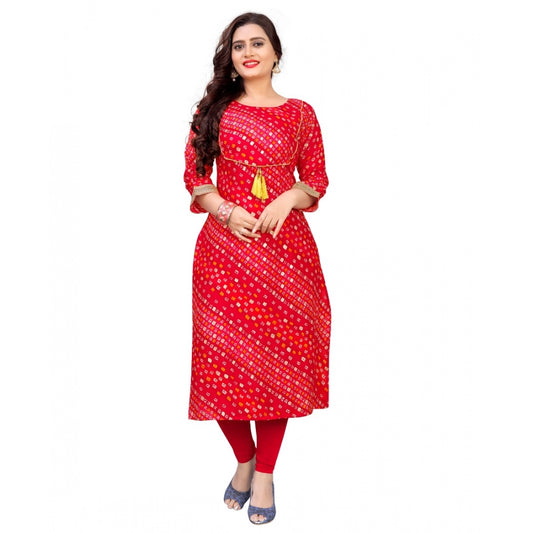 Women's Rayon Foil Printed Straight Kurti (Red)