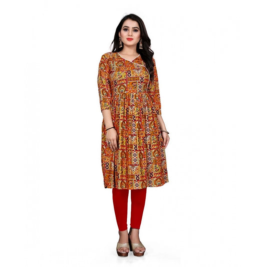 Women's Rayon Foil Printed Straight Kurti (Yellow)