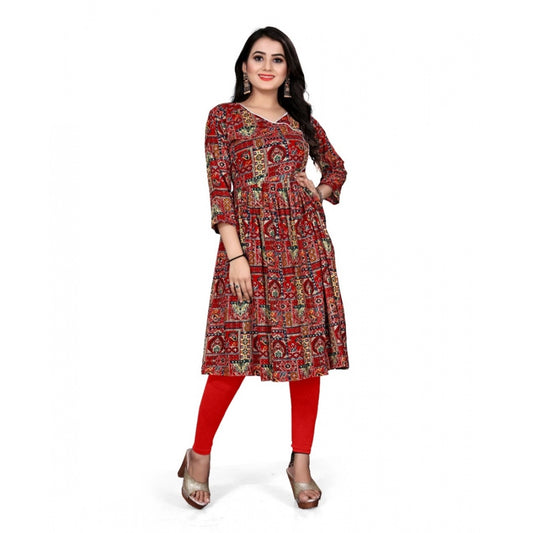 Women's Rayon Foil Printed Straight Kurti (Red)