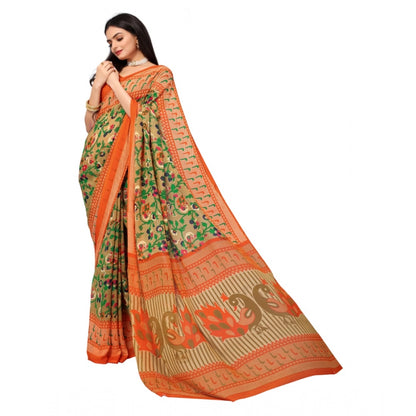 Women's Renial Georgette Floral Printed Sarees (Peacock Green, 5-6 Mtrs)