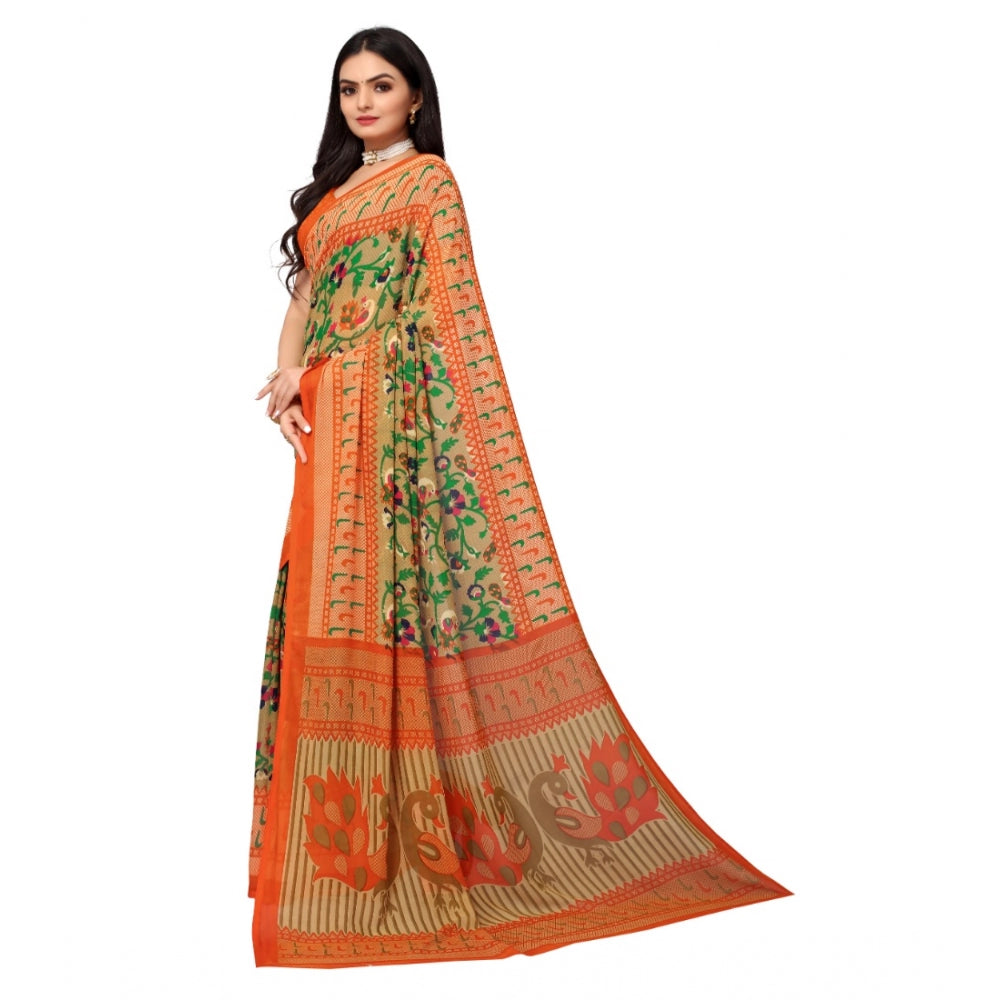 Women's Renial Georgette Floral Printed Sarees (Peacock Green, 5-6 Mtrs)