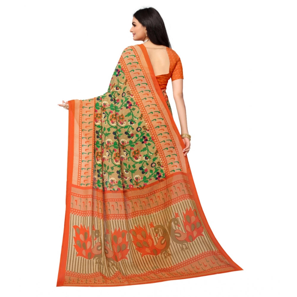 Women's Renial Georgette Floral Printed Sarees (Peacock Green, 5-6 Mtrs)