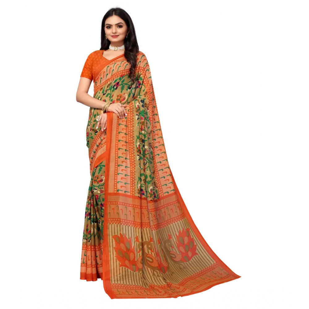 Women's Renial Georgette Floral Printed Sarees (Peacock Green, 5-6 Mtrs)