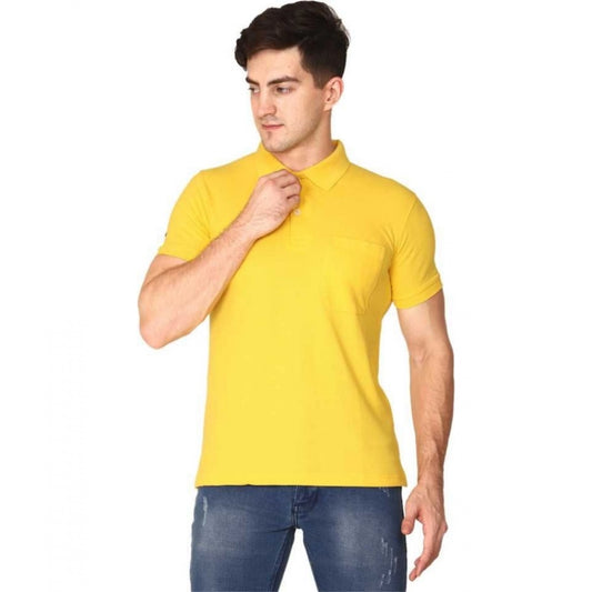 Men's Half Sleeve Polo Collar Cotton T Shirt (Yellow)