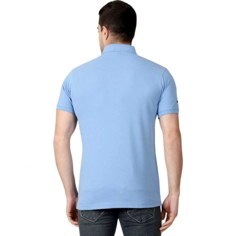 Men's Half Sleeve Polo Collar Cotton T Shirt (Sky Blue)