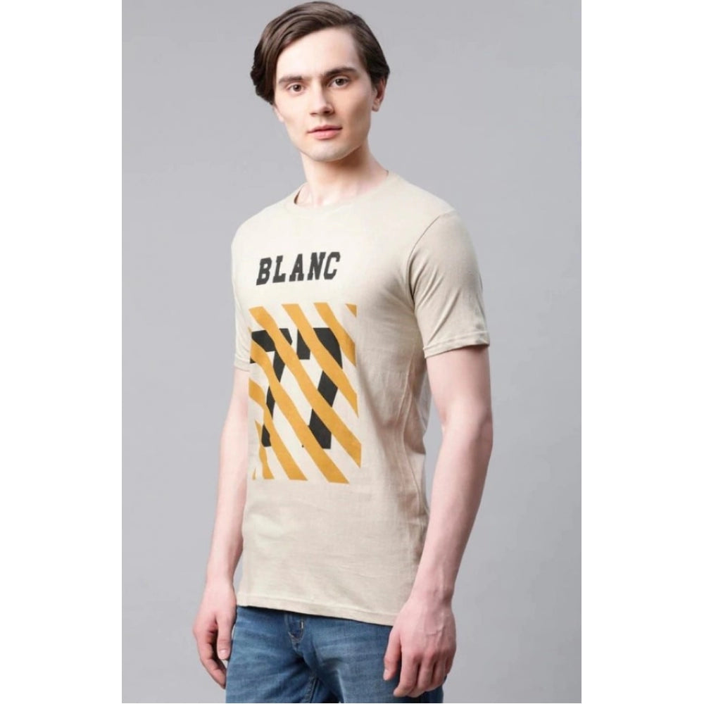 Men's Half Sleeve Round Neck Cotton T Shirt (Beige)