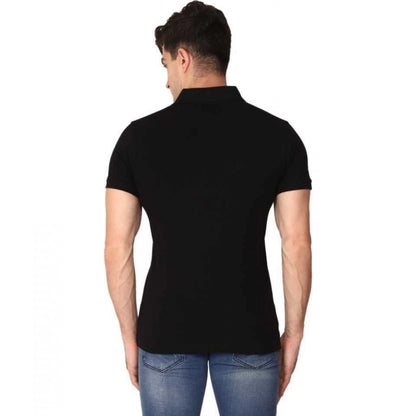 Men's Half Sleeve Polo Collar Cotton T Shirt (Black)