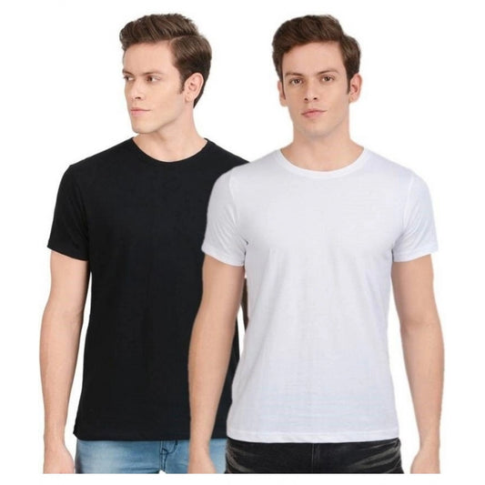 Men's Half Sleeve Round Neck Polyester T Shirt (Black And White)