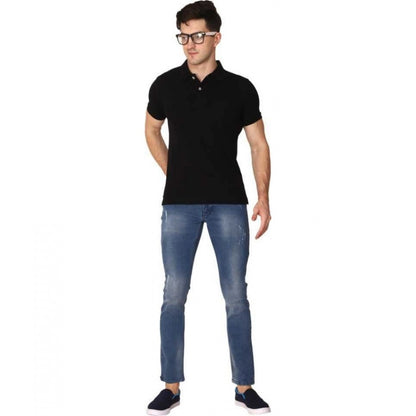 Men's Half Sleeve Polo Collar Cotton T Shirt (Black)