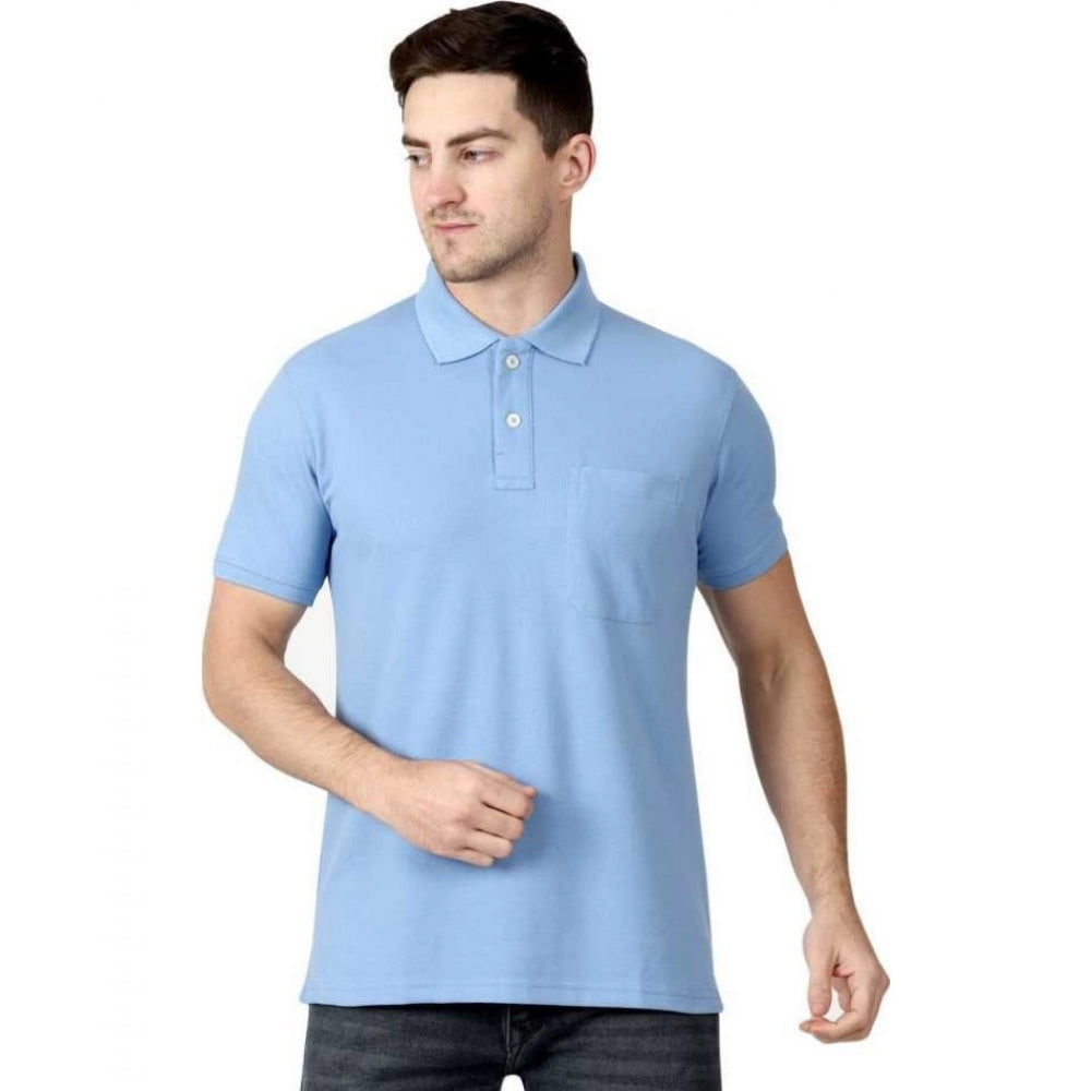 Men's Half Sleeve Polo Collar Cotton T Shirt (Sky Blue)