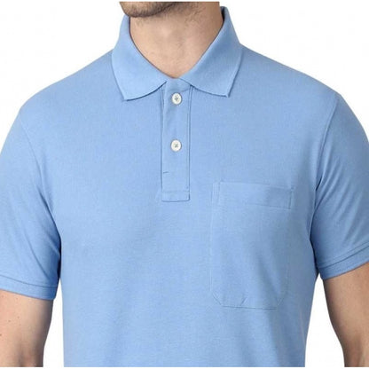 Men's Half Sleeve Polo Collar Cotton T Shirt (Sky Blue)