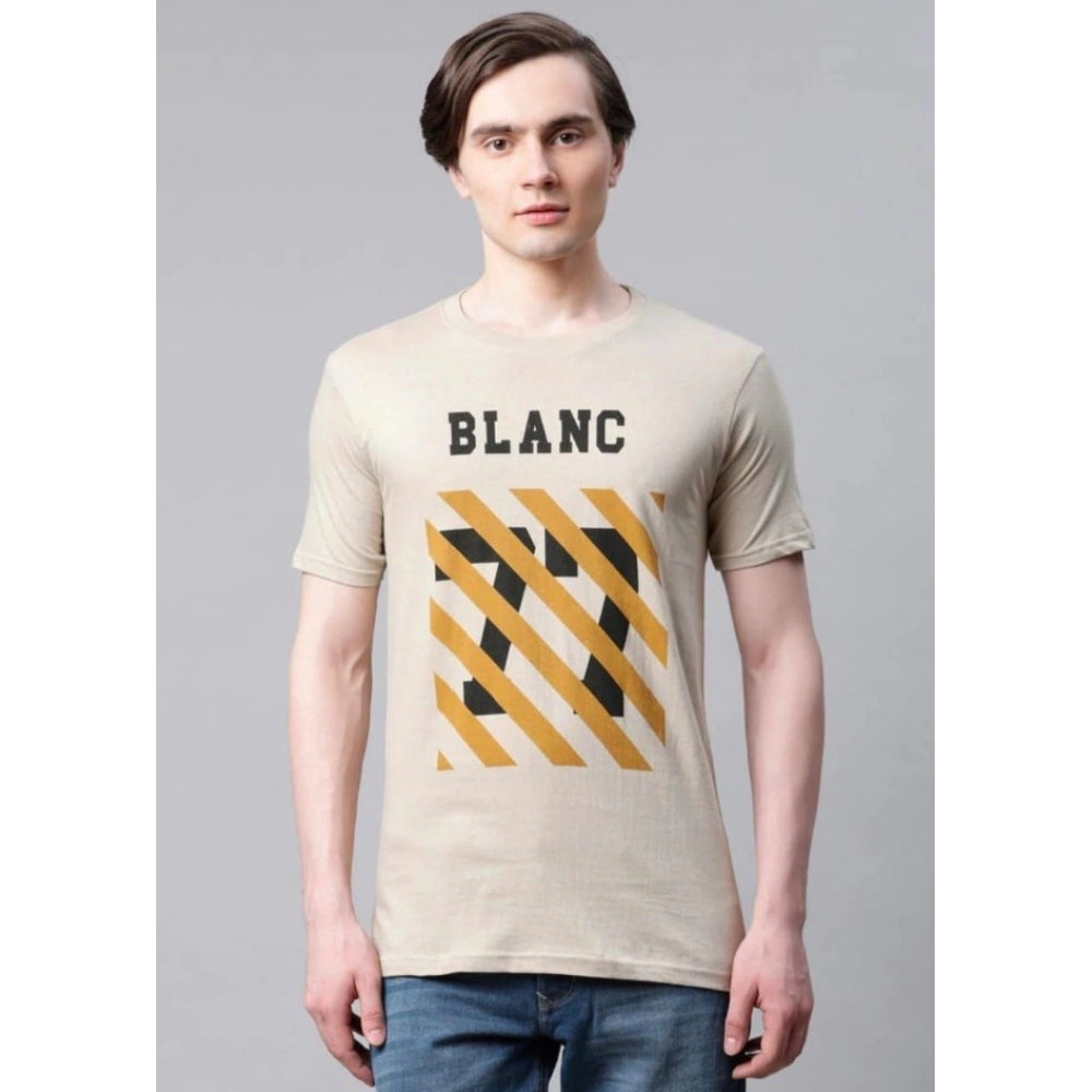 Men's Half Sleeve Round Neck Cotton T Shirt (Beige)