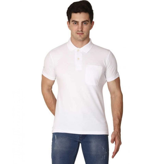 Men's Half Sleeve Polo Collar Cotton T Shirt (White )