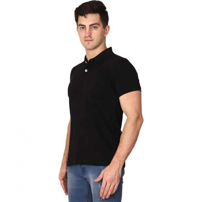 Men's Half Sleeve Polo Collar Cotton T Shirt (Black)