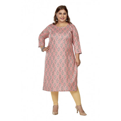 Generic Women's Casual 3/4th Sleeve Golden Foil Printed Pure Cotton Straight Kurti (Coral Pink)