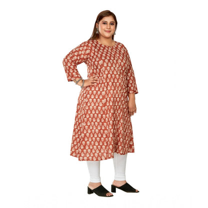 Generic Women's Casual 3/4th Sleeve Printed Pure Cotton Prince Cut A-Line Kurti (Red)