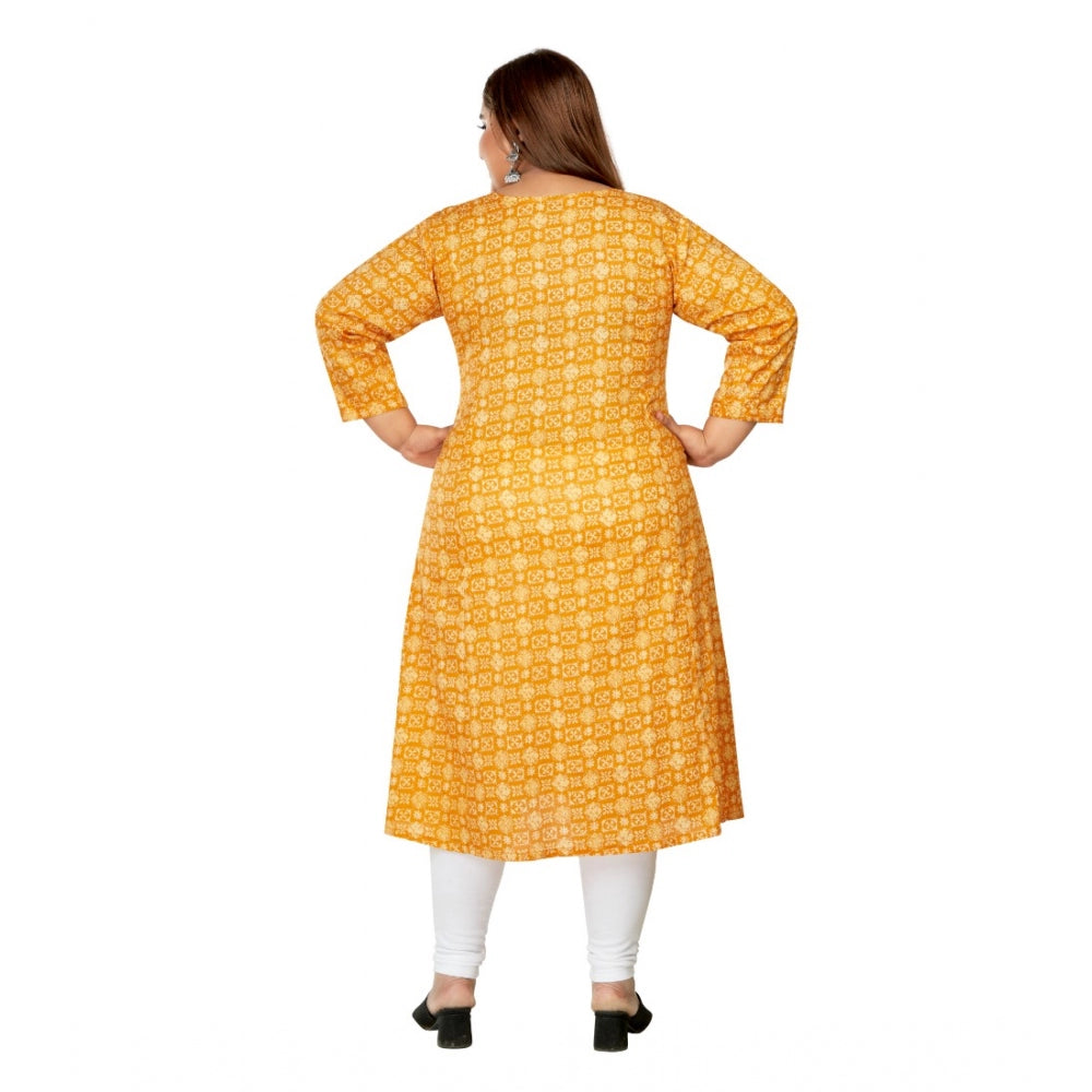 Generic Women's Casual 3/4th Sleeve Regular Printed Pure Cotton Prince Cut A-Line Kurti (Yellow)