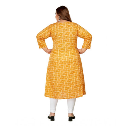 Generic Women's Casual 3/4th Sleeve Regular Printed Pure Cotton Prince Cut A-Line Kurti (Yellow)