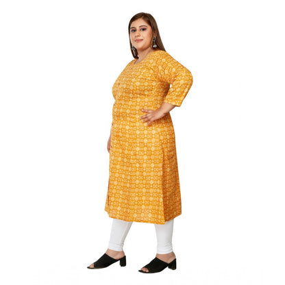 Generic Women's Casual 3/4th Sleeve Regular Printed Pure Cotton Prince Cut A-Line Kurti (Yellow)