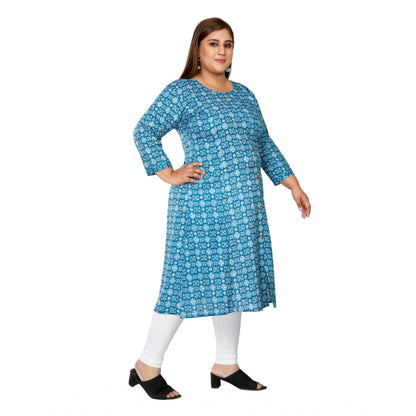 Generic Women's Casual 3/4th Sleeve Regular Printed Pure Cotton Prince Cut A-Line Kurti (Blue)