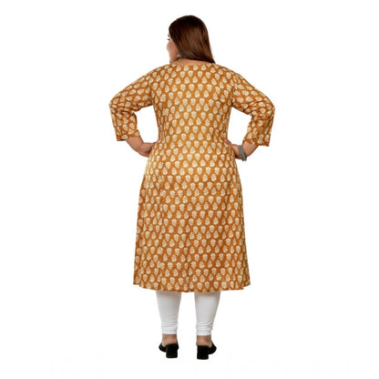 Generic Women's Casual 3/4th Sleeve Printed Pure Cotton Prince Cut A-Line Kurti (Mustard)