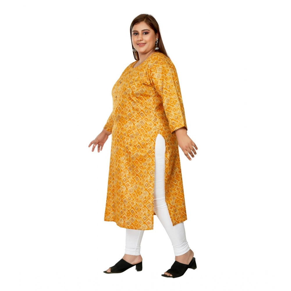 Generic Women's Casual 3/4th Sleeve Golden Foil Printed Capsule Cotton Straight Kurti (Yellow)