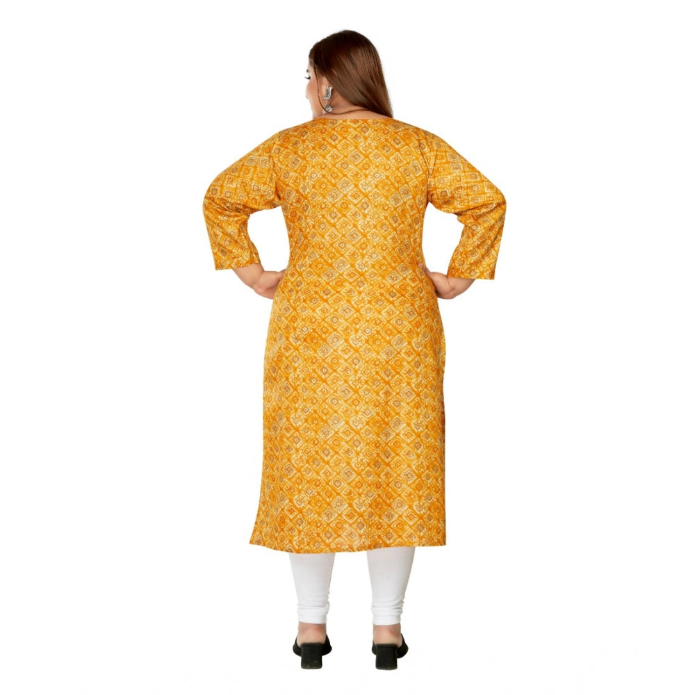 Generic Women's Casual 3/4th Sleeve Golden Foil Printed Capsule Cotton Straight Kurti (Yellow)