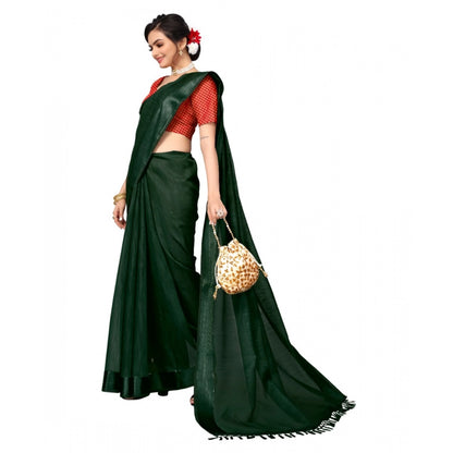 Women's Cotton Blend Stripe Pattern Sarees (Green, 5-6 Mtrs)