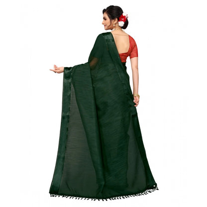 Women's Cotton Blend Stripe Pattern Sarees (Green, 5-6 Mtrs)