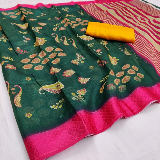 Women's Cotton Blend Digital Printed Sarees (Rani, 5-6 Mtrs)