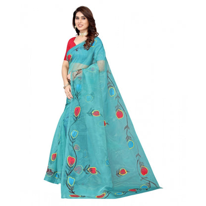 Women's Organza Floral Pattern Sarees (Rama, 5-6 Mtrs)