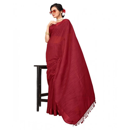 Women's Cotton Blend Stripe Pattern Sarees (Maroon, 5-6 Mtrs)