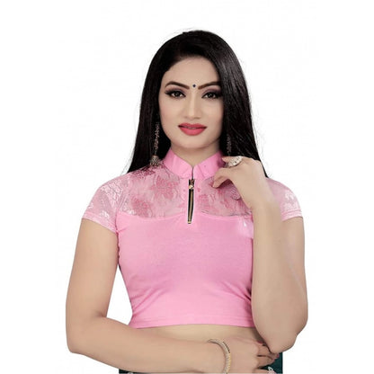 Women's Short Sleeve Cotton Lycra Readymade Blouse (Baby Pink, Free Size)