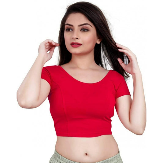 Women's Short Sleeve Cotton Lycra Readymade Blouse (Red, Free Size)