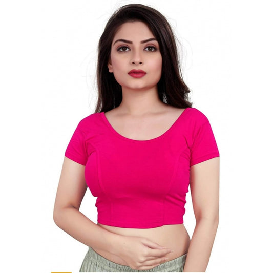 Women's Short Sleeve Cotton Lycra Readymade Blouse (Pink, Free Size)