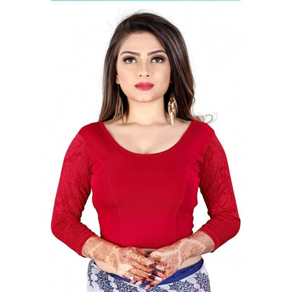 Women's 3/4 th Sleeve Cotton Lycra Readymade Blouse (Red, Free Size)