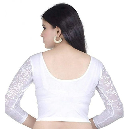 Generic Women's 3/4 th Sleeve Cotton Lycra Readymade Blouse (White, Free Size)