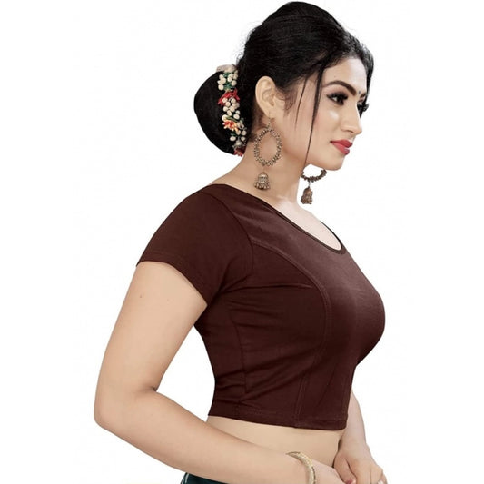 Women's Short Sleeve Cotton Lycra Readymade Blouse (Brown, Free Size)