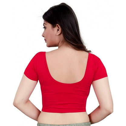 Women's Short Sleeve Cotton Lycra Readymade Blouse (Red, Free Size)