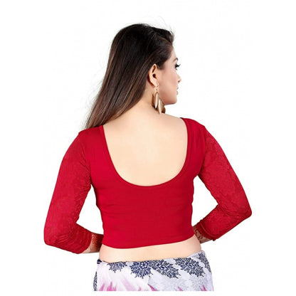 Women's 3/4 th Sleeve Cotton Lycra Readymade Blouse (Red, Free Size)