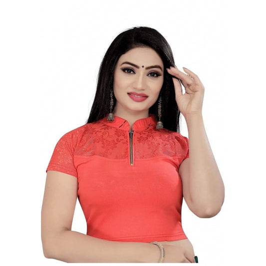 Women's Short Sleeve Cotton Lycra Readymade Blouse (Orange, Free Size)