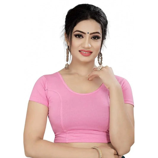 Women's Short Sleeve Cotton Lycra Readymade Blouse (Baby Pink, Free Size)