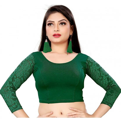 Generic Women's 3/4 th Sleeve Cotton Lycra Readymade Blouse (Green, Free Size)