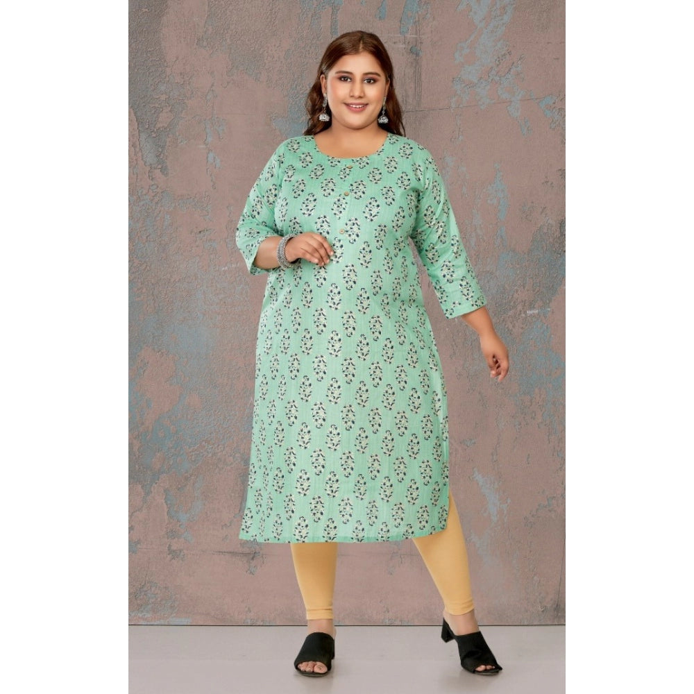 Generic Women's Casual 3/4th Sleeve Golden Foil Printed Pure Cotton Straight Kurti (Pista Green)