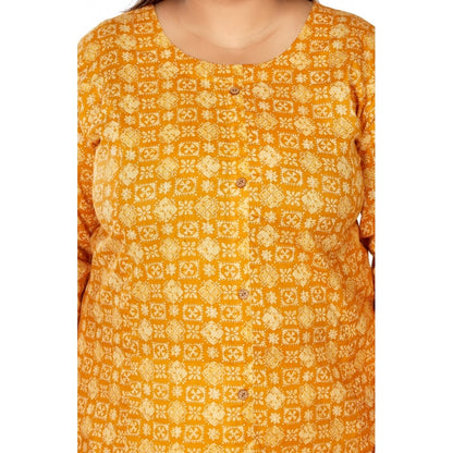 Generic Women's Casual 3/4th Sleeve Regular Printed Pure Cotton Prince Cut A-Line Kurti (Yellow)